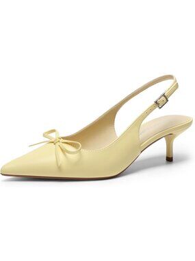 DREAM PAIRS Women's Yellow Slingback Kitten Heels Pumps with Bow 2.17" Low Heels
